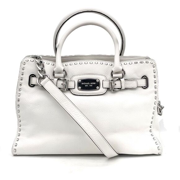 Michael Kors Bag Hamilton Whipped Optic White Leather Satchel Shoulder Bag Tote - Picture 4 of 16